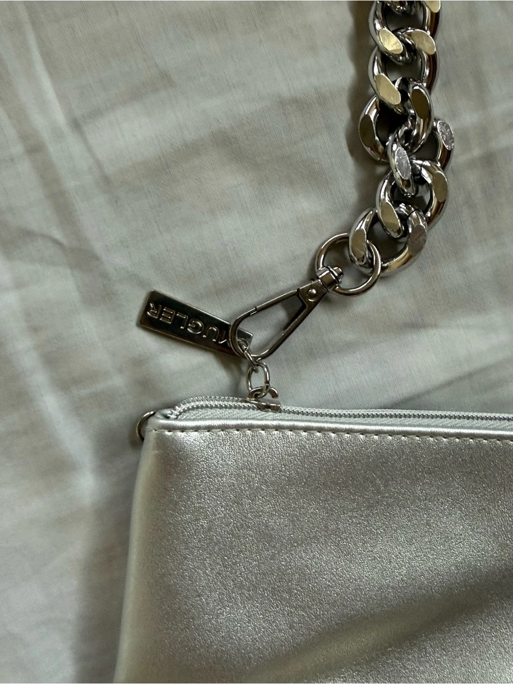 Thierry Mugler Metallic Silver Star-Emblem Shoulder Bag